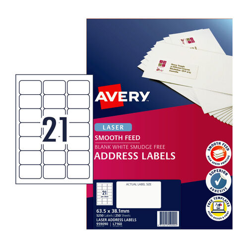 AVERY Laser Label L7160 21Up Pack of 250 - Main Image