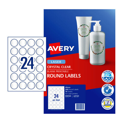 AVERY Laser Label Rd Clear 40mm Pack of 240 - Main Image