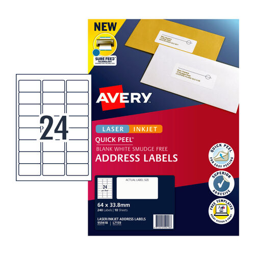 AVERY LIP Label QP L7159 24Up labels with 10 sheets - Main Image