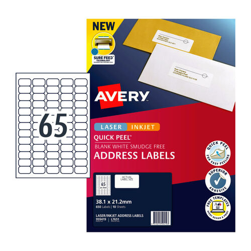 AVERY Label QP L7651 65Up Pack of 10 - Main Image