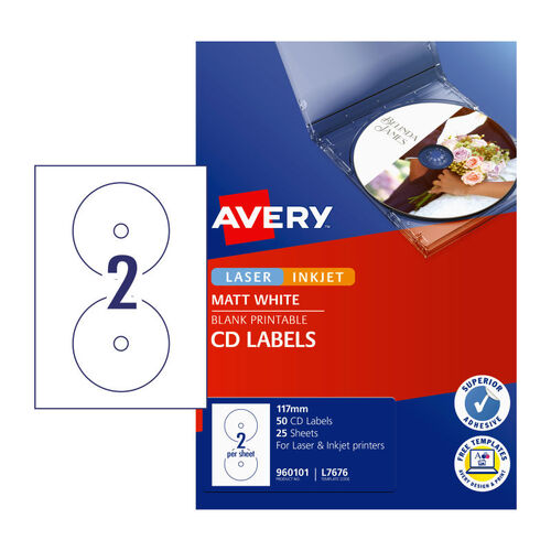 AVERY LIP Label CD/DVD L7676 Bx50 - Main Image