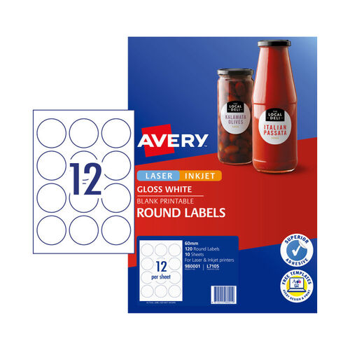 AVERY Label L7105 Rd 60mm 12Up Pack of 10 - Main Image