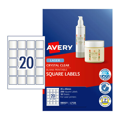 AVERY Laser Label Sq L7126 20Up Pack of 20 - Main Image