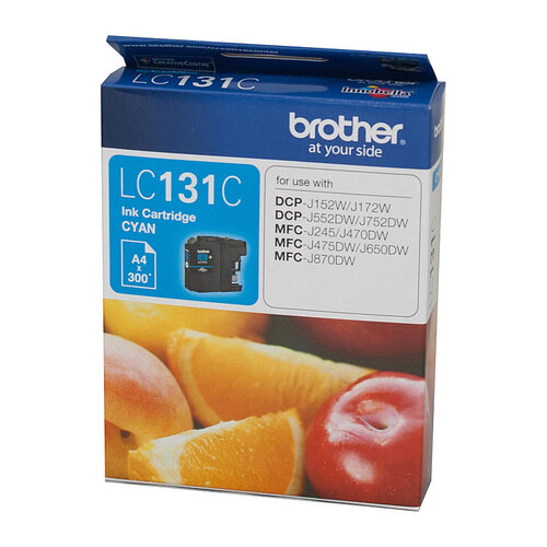 Brother LC-131C Cyan Ink Cartridge - to suit DCP-J152W/J172W/J552DW/J752DW/MFC-J245/J470DW/J475DW/J650DW/J870DW - up to 300 pages - Main Image