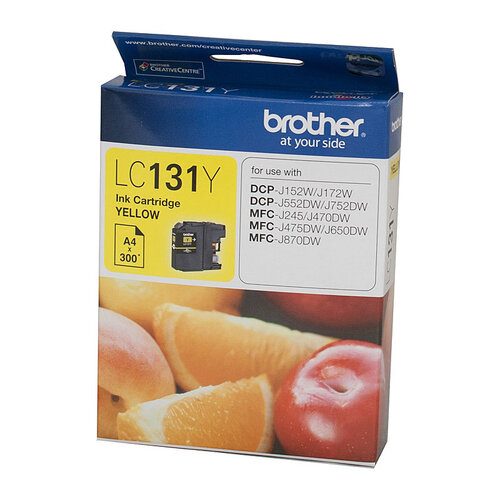 Brother LC-131Y Yellow Ink Cartridge - to suit DCP-J152W/J172W/J552DW/J752DW/MFC-J245/J470DW/J475DW/J650DW/J870DW - up to 300 pages - Main Image