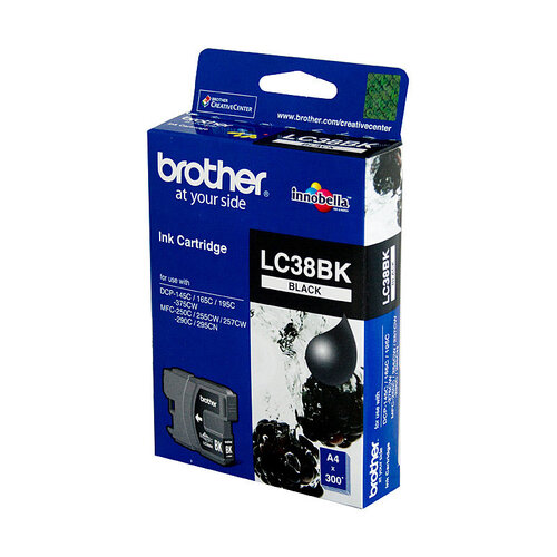 Brother LC-38BK Black Ink Cartridge - DCP-145C/165C/195C/375CW, MFC-250C/255CW/257CW/290C/295CN- up to 300 pages - Main Image