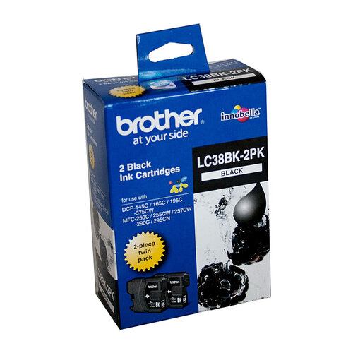 Brother LC-38BK Black Ink Cartridge Twin Pack - DCP-145C/165C/195C/375CW, MFC-250C/255CW/257CW/290C/295CN- up to 300 pages - Main Image