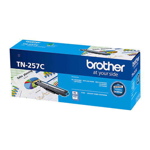 Brother TN-257C Cyan High Yield Toner Cartridge to Suit - HL-3230CDW/3270CDW/DCP-L3015CDW/MFC-L3745CDW/L3750CDW/L3770CDW 2,300 Pages - Main Image