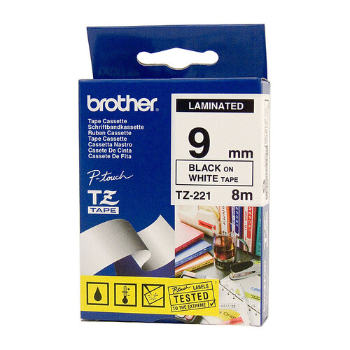 BROTHER TZe221 Labelling Tape 9mm Black on White TZE Tape - Main Image