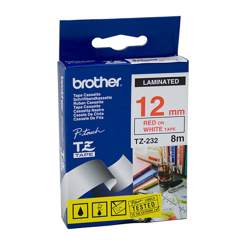 BROTHER TZe232 Labelling Tape 12mm Red on White TZE Tape - Main Image