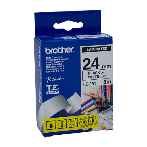 BROTHER TZe251 Labelling Tape 24mm Black on White TZE Tape - Main Image
