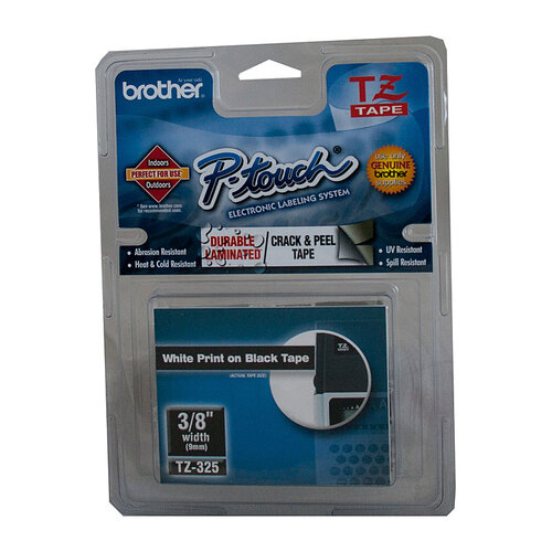 BROTHER TZe325 Labelling Tape 9mm White on Black TZE Tape - Main Image