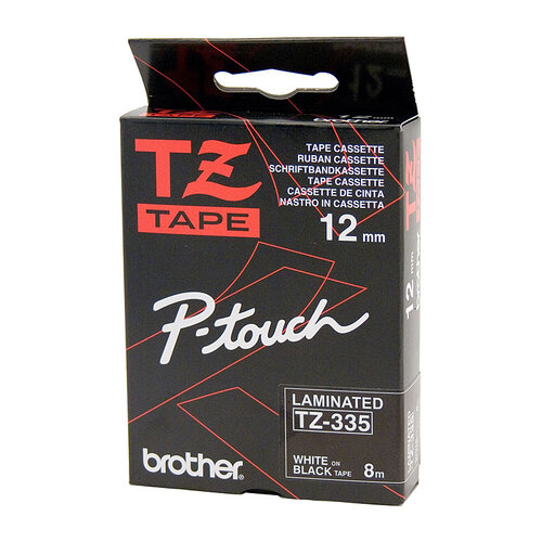 BROTHER TZe335 Labelling Tape 12mm White on Black TZE Tape - Main Image