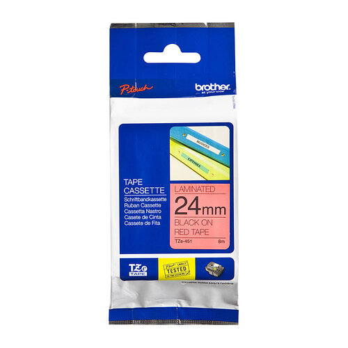 BROTHER TZe451 Labelling Tape 24mm Black on Red TZE Tape - Main Image