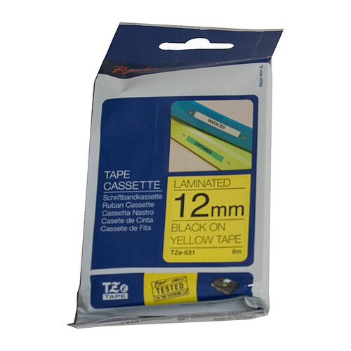 BROTHER TZe631 Labelling Tape 12mm Black on Yellow TZE Tape - Main Image