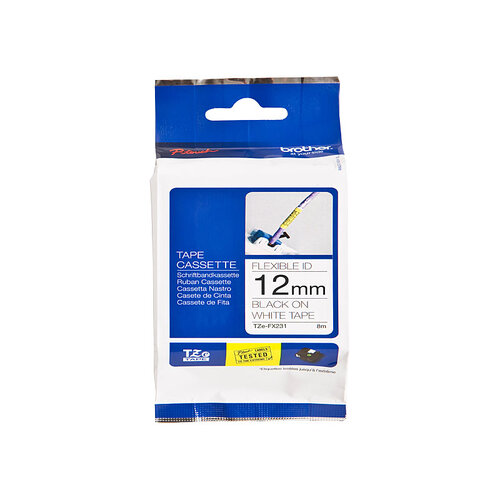 BROTHER TZeFX231 Flexible Tape 12mm Black on White Flexible TZE Tape - Main Image