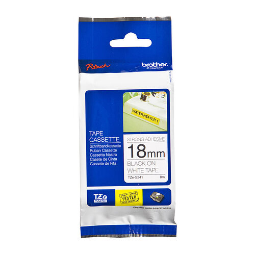 BROTHER TZeS241 Labelling Tape 18MM Black White Tape Strong Adhesive TZE Tape - Main Image