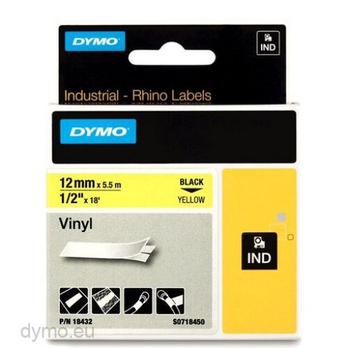 DYMO Rhino Ny Label 12mm Black/Yellow - Main Image