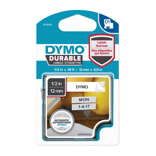 DYMO Dur Black on White 12mm x 5.5m - Main Image