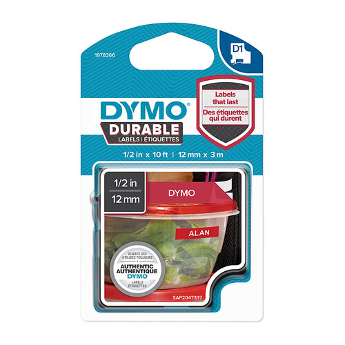 DYMO Dur White on Red 12mm x 3m - Main Image