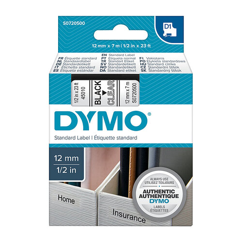 DYMO Black on Clear 12mmx7m Tape - Main Image