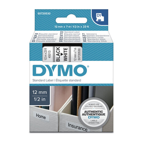 DYMO Black on White 12mmx7m Tape - Main Image