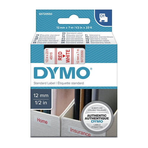 DYMO Red on Wht 12mmx7m Tape - Main Image