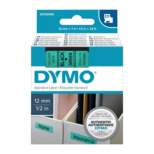 DYMO Black on Grn 12mmx7m Tape - Main Image