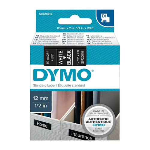 DYMO White on Black 12mmx7m Tape - Main Image