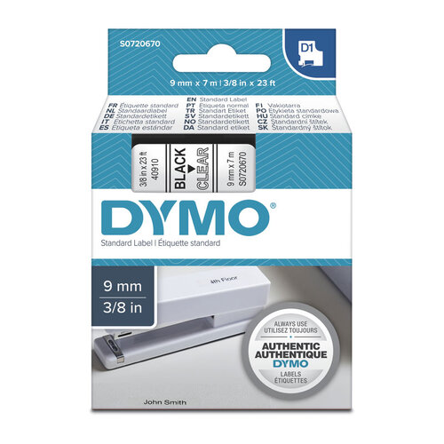 DYMO Black on Clear 9mm x7m Tape - Main Image