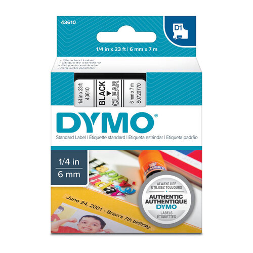 DYMO Black on Clear 6mm x7m Tape - Main Image