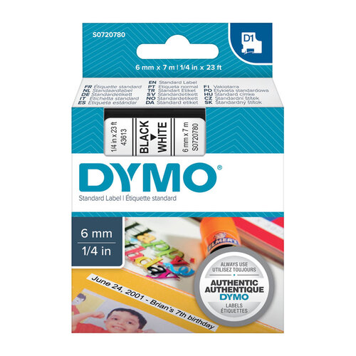 DYMO Black on White 6mm x7m Tape - Main Image