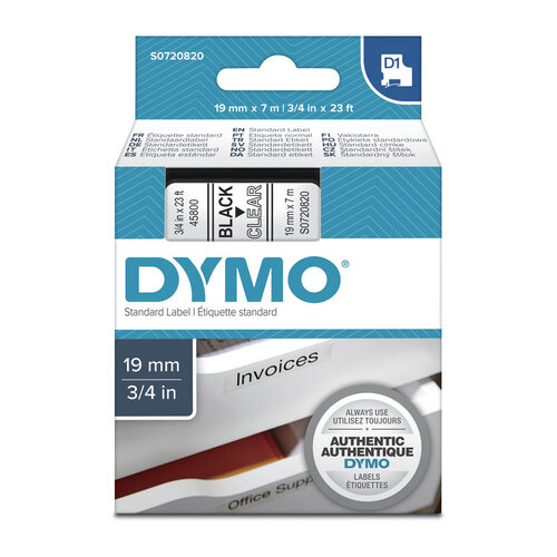 DYMO Black on Clear 19mmx7m Tape - Main Image