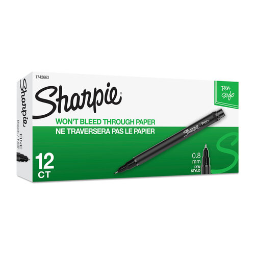 SHARPIE Fineliner Pen Black Box of 12 - Main Image