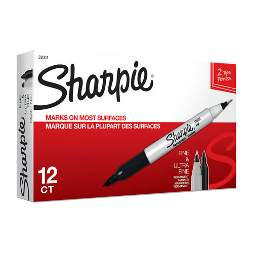 SHARPIE Twin Tip Permanent Marker Black Box of 12 - Main Image