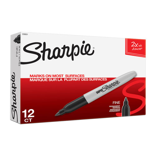 SHARPIE Super Fine Point Permanent Marker Black Box of 12 - Main Image