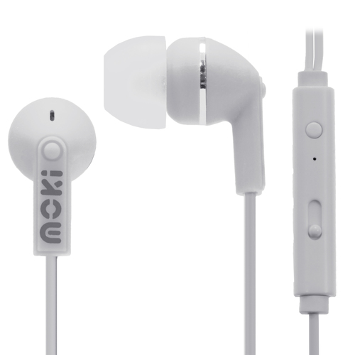 Moki Noise Isolation Earbuds with microphone & control - WHITE - Main Image