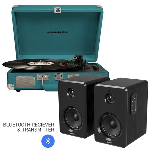 CROSLEY Crosley Cruiser Bluetooth Portable Turntable - Teal + Bundled Majority D40 Bluetooth Speakers - Black - Main Image