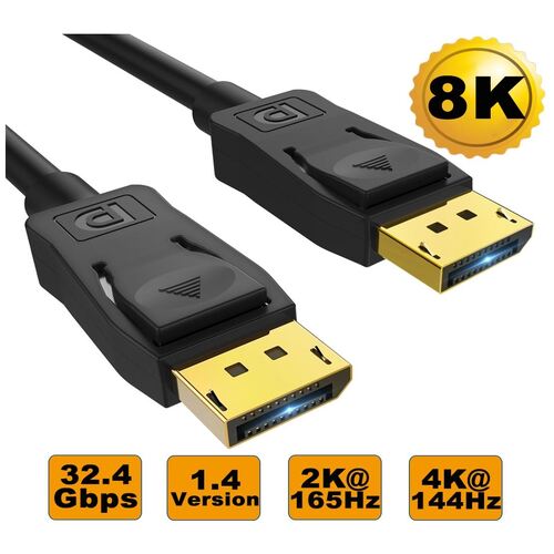 8WARE 3m Ultra 8K DisplayPort DP1.4 Cable - Male to Male Gold Plated 7680x4320 8K@60Hz 4K@144Hz 32.4Gbps UHD QHD FHD HDP HDCP HDTV HDR 28AWG - Main Image