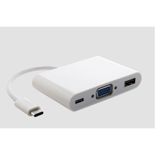 ASTROTEK Thunderbolt USB 3.1 Type C USB-C to VGA + USB + Card Reader Video Adapter Converter Male to Female for Apple Macbook Chromebook Pixel White - Main Image