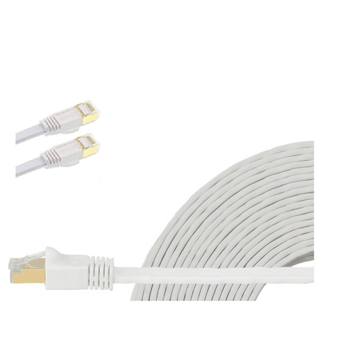 EDIMAX 1m White 40GbE Shielded CAT8 Network Cable - Flat 100% Oxygen-Free BAre Copper Core, Alum-Foil Shielding, Grounding Wire, Gold Plated RJ45 - Main Image