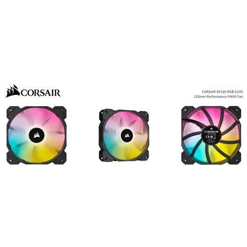 CORSAIR Black SP120 RGB ELITE, 120mm RGB LED PWM Low Noise, High CFM Fan with AirGuide, Single Pack - Main Image