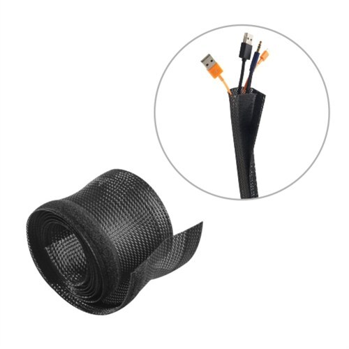 BRATECK Flexible Cable Wrap Sleeve with Hook and Loop Fastener 85mm/3.3' Width  Material Polyester Dimensions 1000x85mm - Black - Main Image