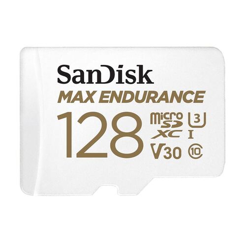 SANDISK 128GB MAX High Endurance microSDHC Card SQQVR 60,000 Hr Hrs UHS-I C10 U3 V30 100MB/s R, 40MB/s W SD adaptor 10Y - Main Image