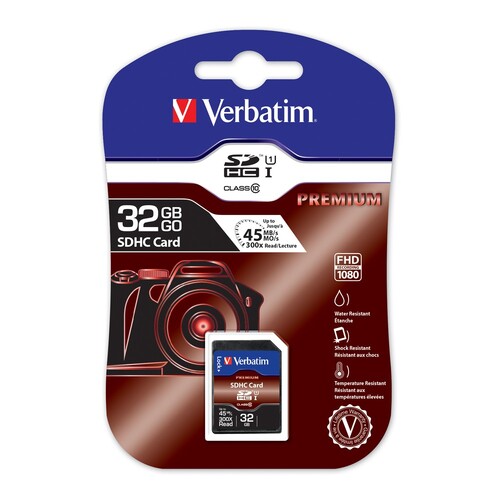 VERBATIM SDHC 32GB (Class 10) Up to 45MB/Sec 300X read speed - Main Image