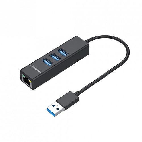 SIMPLECOM CHN420 Black Aluminium 3 Port SuperSpeed USB HUB with Gigabit Ethernet Adapter - CBAT-USBCLAN - Main Image