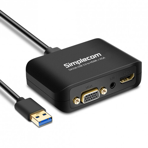 SIMPLECOM DA326 USB 3.0 to HDMI + VGA Video Adapter with 3.5mm Audio Full HD 1080p - Works With NUCs - Main Image