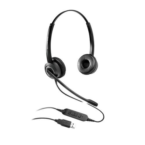 GRANDSTREAM GUV3000 Dual Ear USB Headset, Noise Canceling Microphone, HD Audio, 2m USB Cable, Suits Teams, Zoom, 3CX, Inline Controls - Main Image