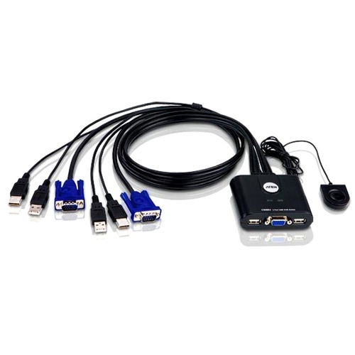 Aten Petite 2 Port USB VGA KVM Switch with Remote Port Selector - 0.9m Cables Built In - Main Image