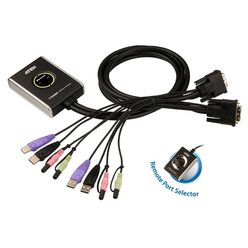 Aten Petite 2 Port USB DVI KVM Switch with Audio and Remote Port Selector - 1.2m Cables Built In - Main Image